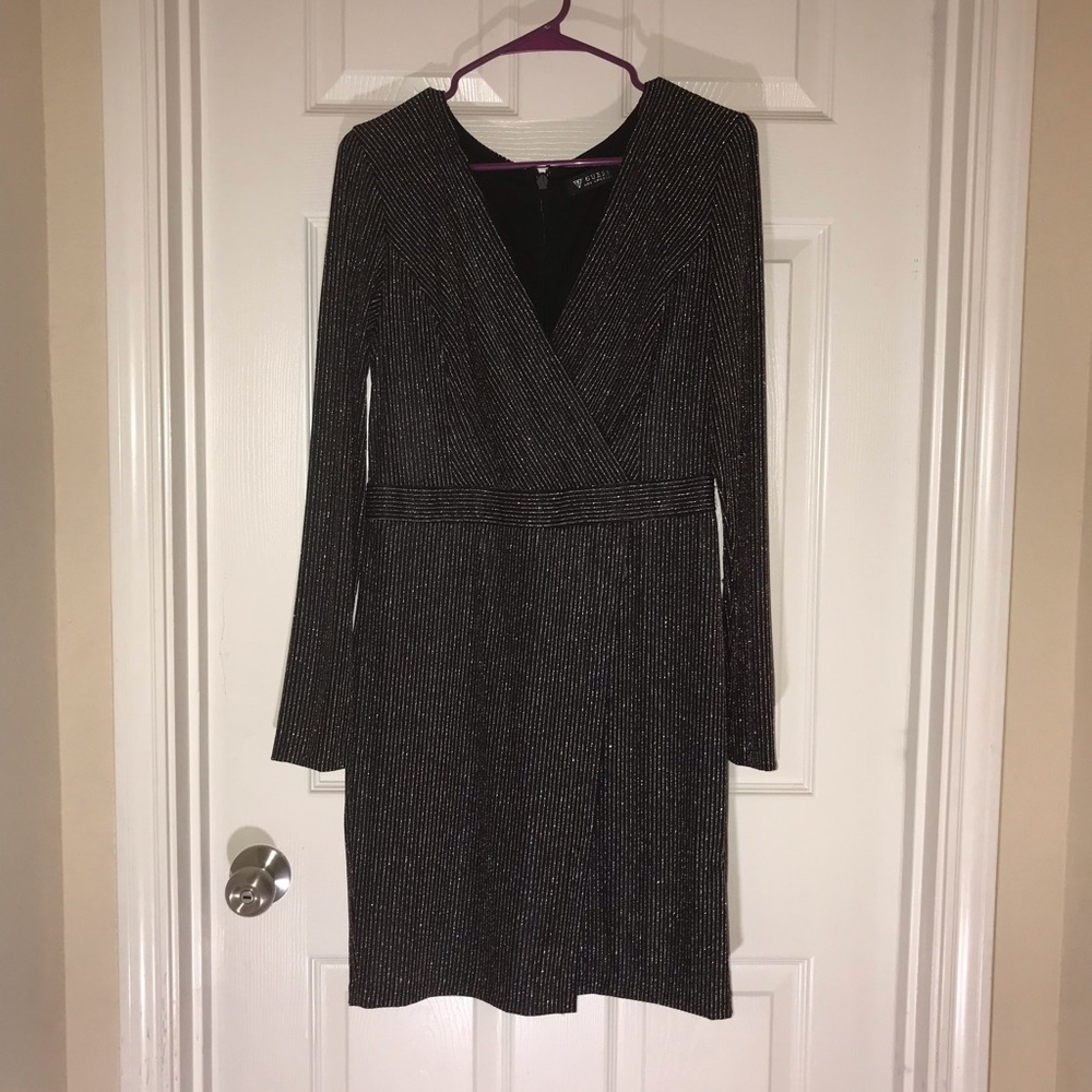 Black wrap-style knee-length cocktail dress